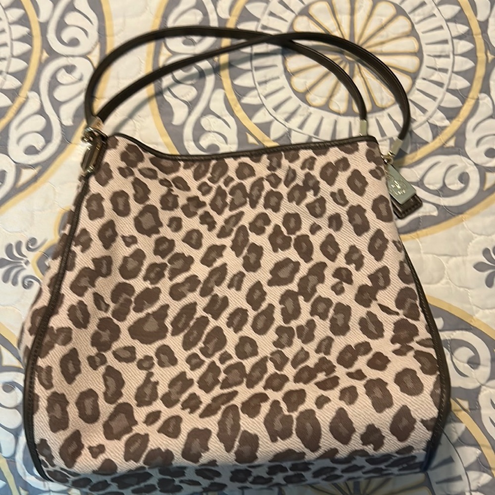 Coach animal print fabric purse with leather trim